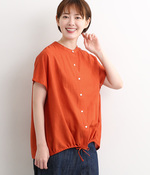 コットンリネン裾ドロストフレンチスリーブシャツ(A・オレンジ)