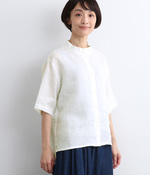 リネンポプリン　スタンドカラーシャツ(A・ホワイト)