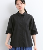 Clocheタイプライター 5分袖丸襟シャツ(B・ブラック)