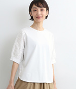 刺繍コットンコンビTシャツ(A・オフホワイト)