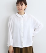 ダブルガーゼ プリーツ襟シャツ(A・オフホワイト)