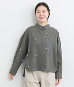 シロツメクサ刺繍シャツ(B・ダークグレー)