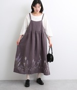 リネン平織裾刺繍キャミワンピース(B・グレイッシュパープル)