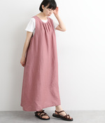 リネン平織り　ギャザージャンパースカート(A・グレイッシュピンク)
