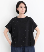 部分ラメ刺繍フレンチスリーブワイドプルオーバー(B・ブラック)