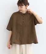 メランジリネンポロ襟ワイドシャツ(A・メランジブラウン)